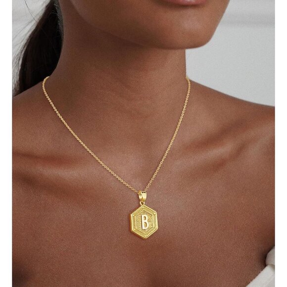 Gold Initial Letter Necklace - 16.5 Inches with 2-Inch Extension | Gift for Her - Picture 2 of 6